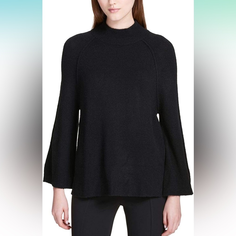 Black Calvin Klein Mockneck Bell Sleeve Sweater